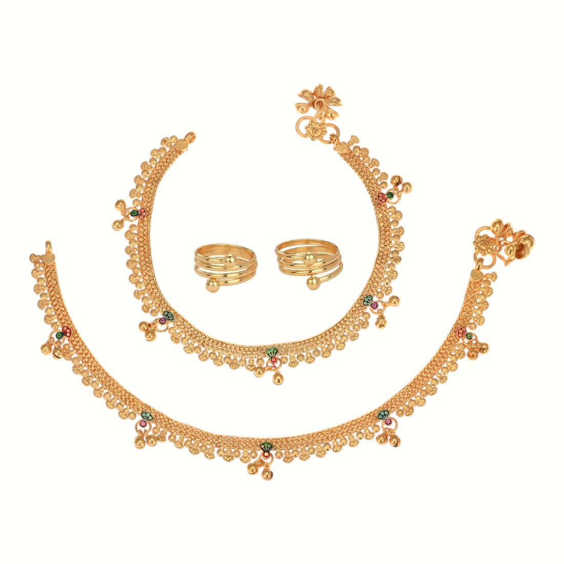 Silver and Gold Plated Ghungroo Payal Anklet with Adjustable Bichhiya Toe Ring Combo Set for Women