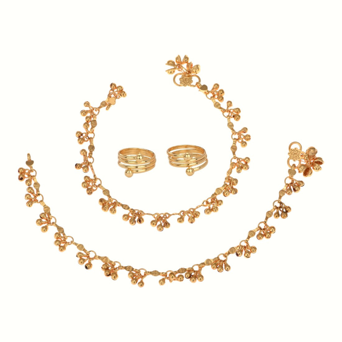 Silver and Gold Plated Ghungroo Payal Anklet with Adjustable Bichhiya Toe Ring Combo Set for Women