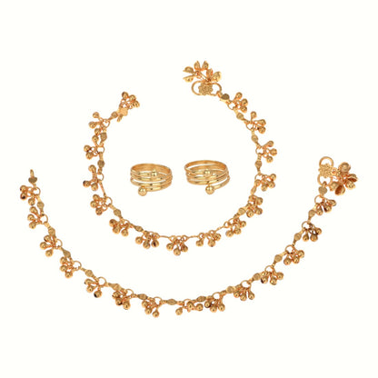 Silver and Gold Plated Ghungroo Payal Anklet with Adjustable Bichhiya Toe Ring Combo Set for Women