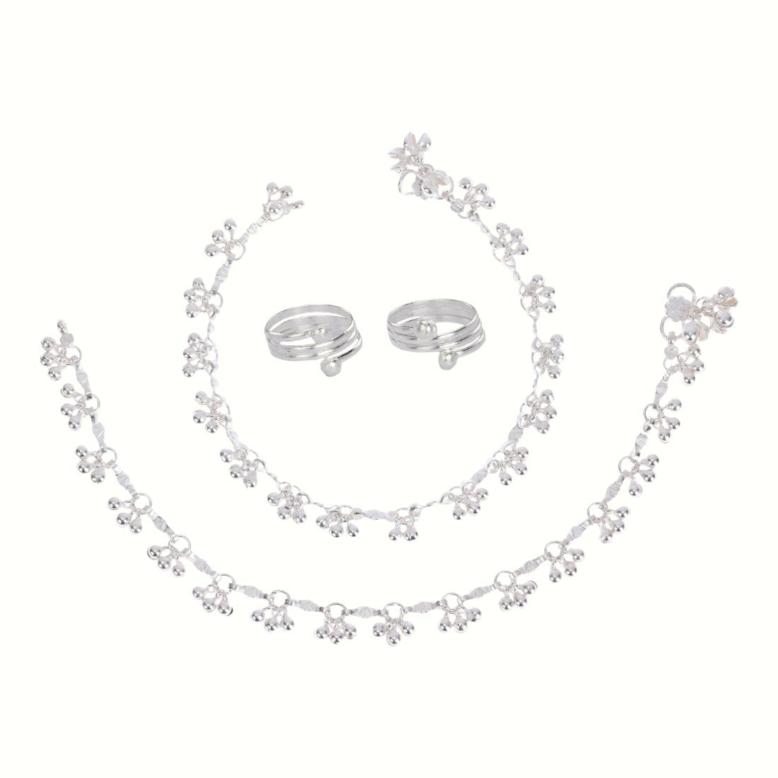 Silver and Gold Plated Ghungroo Payal Anklet with Adjustable Bichhiya Toe Ring Combo Set for Women