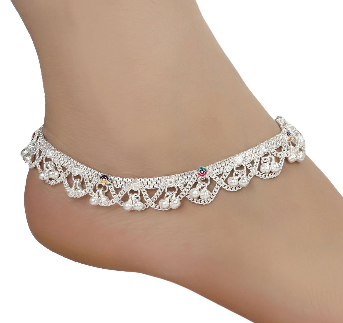 Silver and Gold Plated Ghungroo Payal Anklet with Adjustable Bichhiya Toe Ring Combo Set for Women