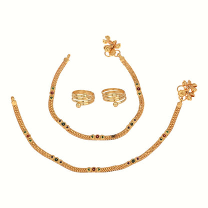 Silver and Gold Plated Ghungroo Payal Anklet with Adjustable Bichhiya Toe Ring Combo Set for Women