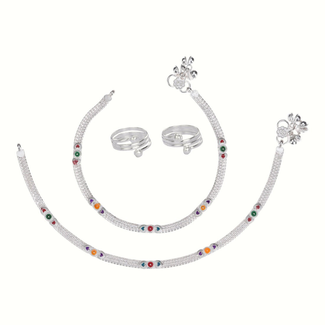 Silver and Gold Plated Ghungroo Payal Anklet with Adjustable Bichhiya Toe Ring Combo Set for Women
