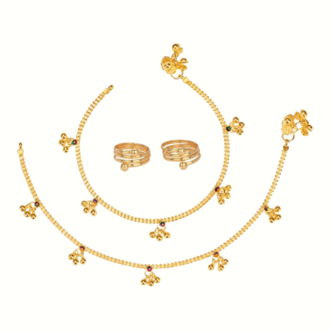 Silver and Gold Plated Ghungroo Payal Anklet with Adjustable Bichhiya Toe Ring Combo Set for Women