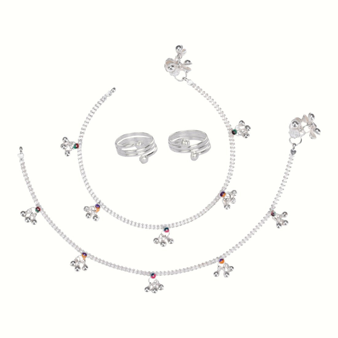 Silver and Gold Plated Ghungroo Payal Anklet with Adjustable Bichhiya Toe Ring Combo Set for Women
