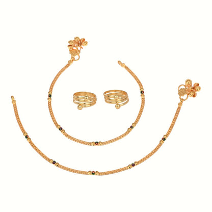 Silver and Gold Plated Ghungroo Payal Anklet with Adjustable Bichhiya Toe Ring Combo Set for Women