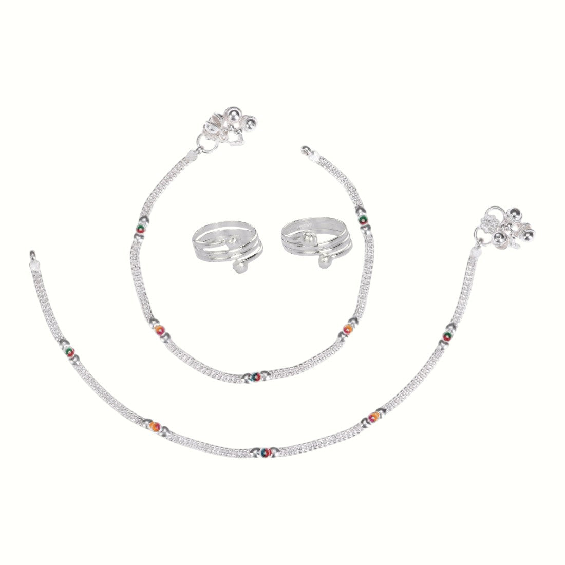 Silver and Gold Plated Ghungroo Payal Anklet with Adjustable Bichhiya Toe Ring Combo Set for Women