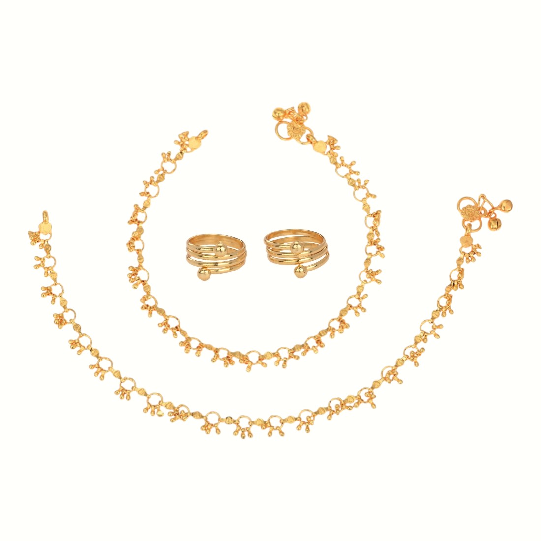 Silver and Gold Plated Ghungroo Payal Anklet with Adjustable Bichhiya Toe Ring Combo Set for Women