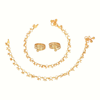 Silver and Gold Plated Ghungroo Payal Anklet with Adjustable Bichhiya Toe Ring Combo Set for Women