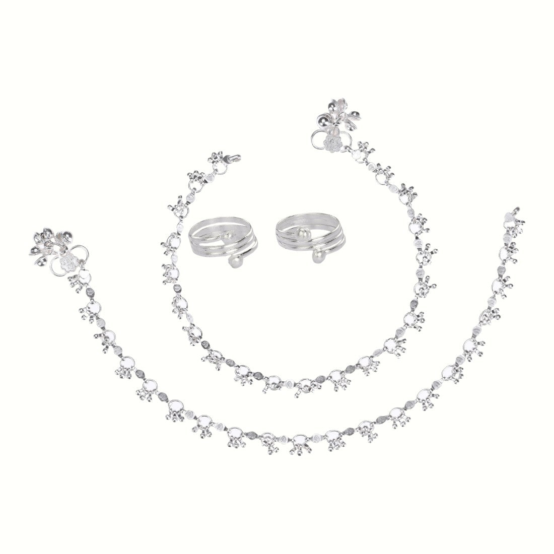 Silver and Gold Plated Ghungroo Payal Anklet with Adjustable Bichhiya Toe Ring Combo Set for Women