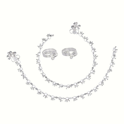 Silver and Gold Plated Ghungroo Payal Anklet with Adjustable Bichhiya Toe Ring Combo Set for Women
