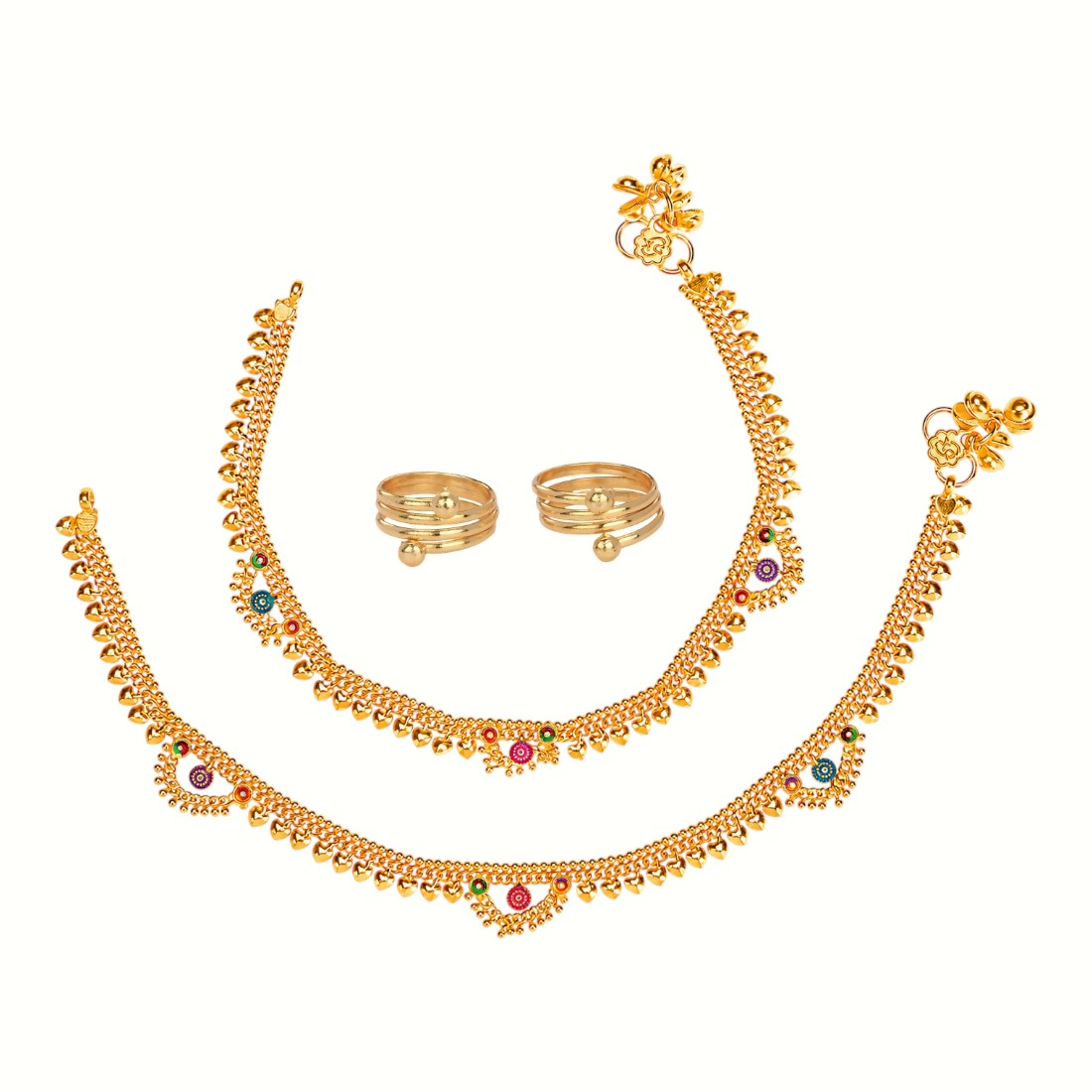 Silver and Gold Plated Ghungroo Payal Anklet with Adjustable Bichhiya Toe Ring Combo Set for Women