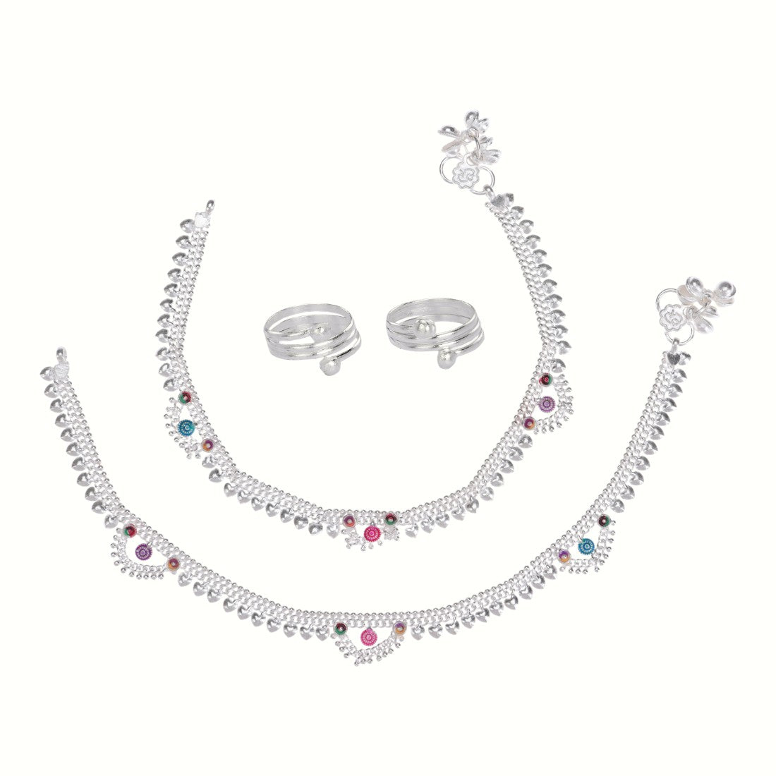 Silver and Gold Plated Ghungroo Payal Anklet with Adjustable Bichhiya Toe Ring Combo Set for Women