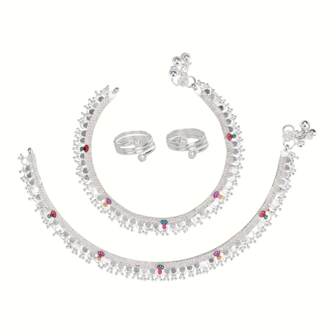 Silver and Gold Plated Ghungroo Payal Anklet with Adjustable Bichhiya Toe Ring Combo Set for Women