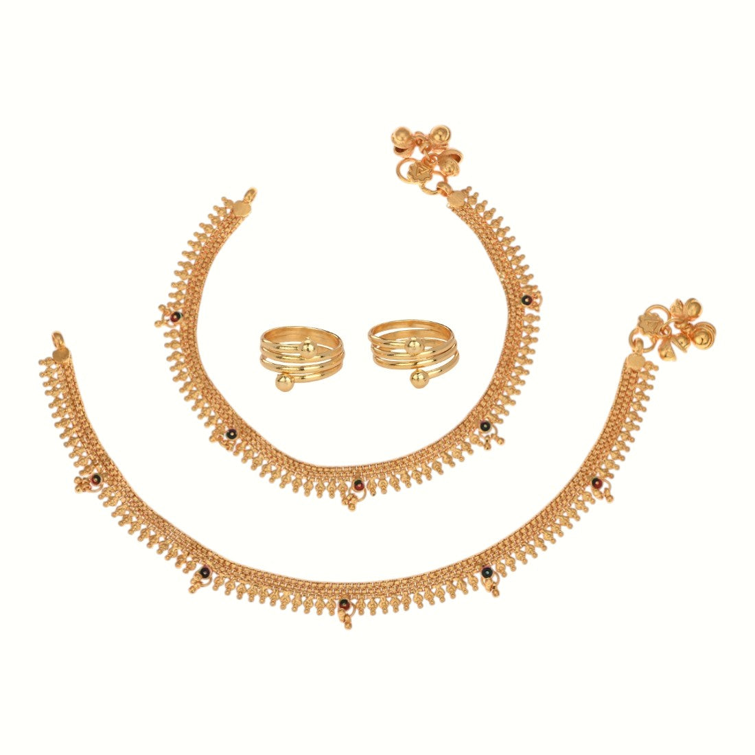 Silver and Gold Plated Ghungroo Payal Anklet with Adjustable Bichhiya Toe Ring Combo Set for Women
