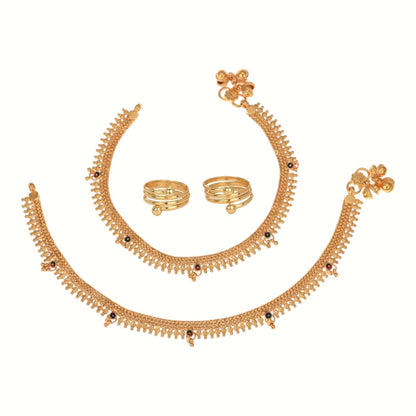 Silver and Gold Plated Ghungroo Payal Anklet with Adjustable Bichhiya Toe Ring Combo Set for Women