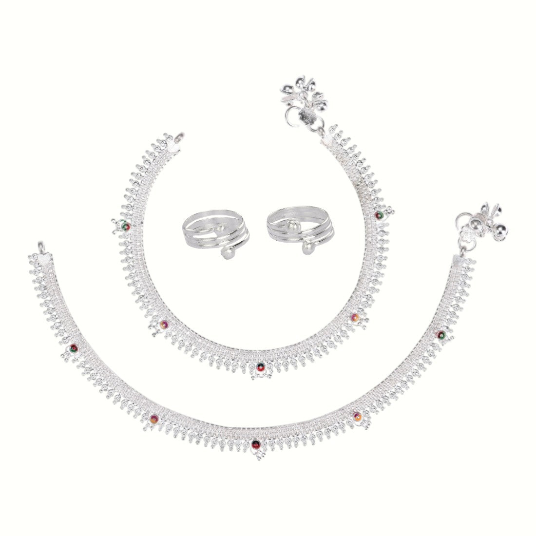 Silver and Gold Plated Ghungroo Payal Anklet with Adjustable Bichhiya Toe Ring Combo Set for Women