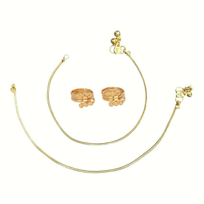 Silver and Gold Plated Ghungroo Payal Anklet with Adjustable Bichhiya Toe Ring Combo Set for Women