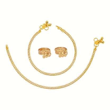 Silver and Gold Plated Ghungroo Payal Anklet with Adjustable Bichhiya Toe Ring Combo Set for Women