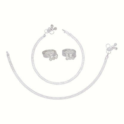 Silver and Gold Plated Ghungroo Payal Anklet with Adjustable Bichhiya Toe Ring Combo Set for Women