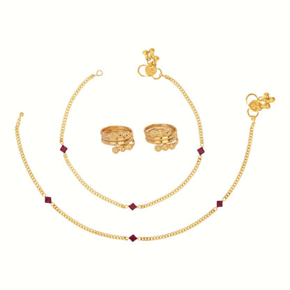 Silver and Gold Plated Ghungroo Payal Anklet with Adjustable Bichhiya Toe Ring Combo Set for Women