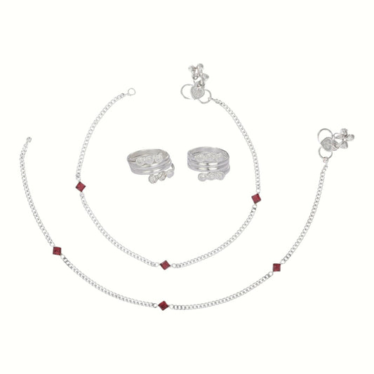 Silver and Gold Plated Ghungroo Payal Anklet with Adjustable Bichhiya Toe Ring Combo Set for Women