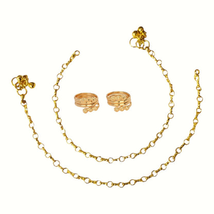 Silver and Gold Plated Ghungroo Payal Anklet with Adjustable Bichhiya Toe Ring Combo Set for Women