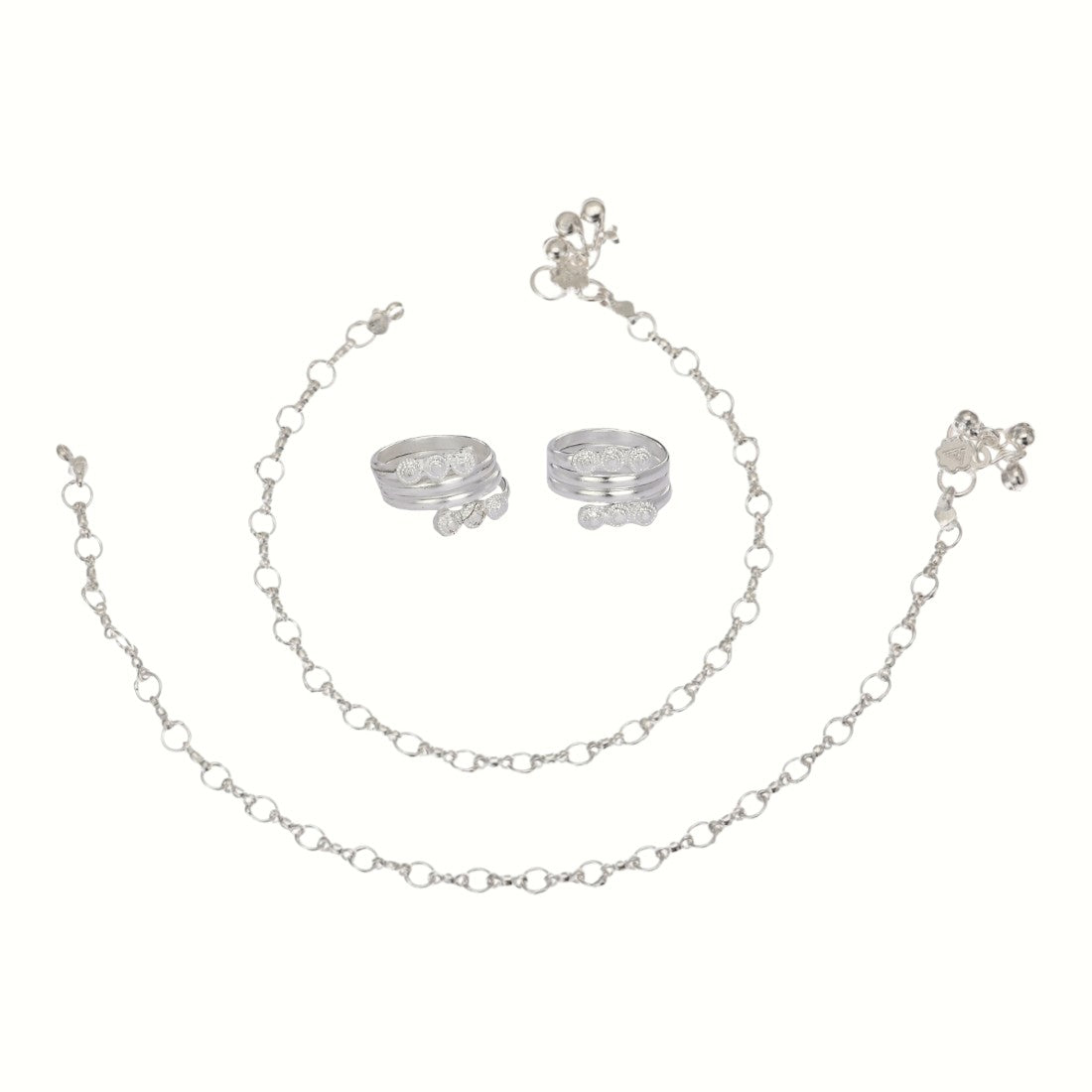 Silver and Gold Plated Ghungroo Payal Anklet with Adjustable Bichhiya Toe Ring Combo Set for Women