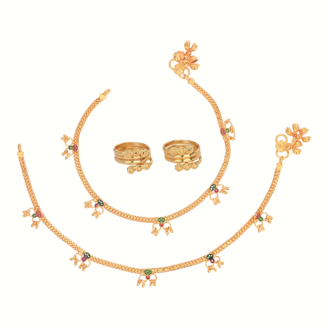 Silver and Gold Plated Ghungroo Payal Anklet with Adjustable Bichhiya Toe Ring Combo Set for Women