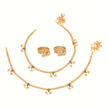 Silver and Gold Plated Ghungroo Payal Anklet with Adjustable Bichhiya Toe Ring Combo Set for Women