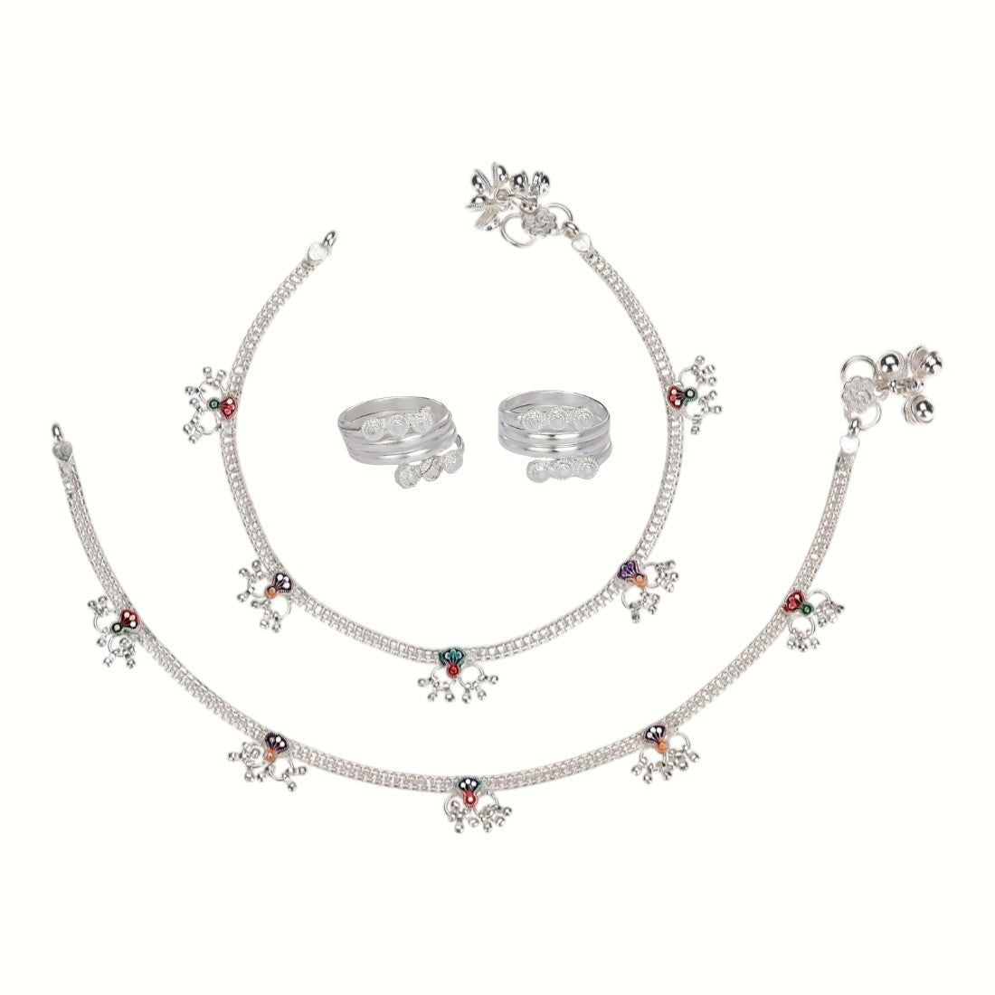 Silver and Gold Plated Ghungroo Payal Anklet with Adjustable Bichhiya Toe Ring Combo Set for Women