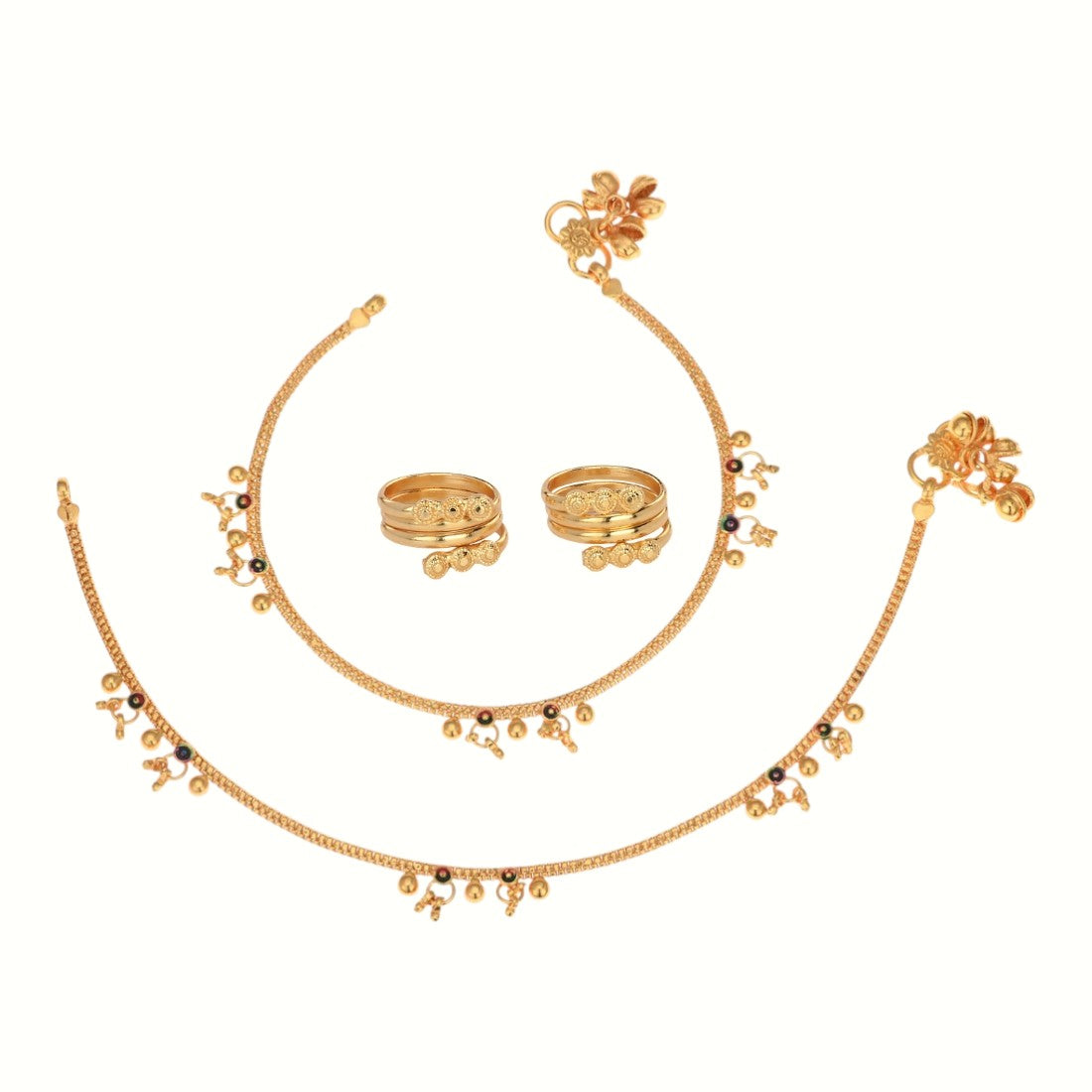 Silver and Gold Plated Ghungroo Payal Anklet with Adjustable Bichhiya Toe Ring Combo Set for Women
