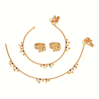 Silver and Gold Plated Ghungroo Payal Anklet with Adjustable Bichhiya Toe Ring Combo Set for Women
