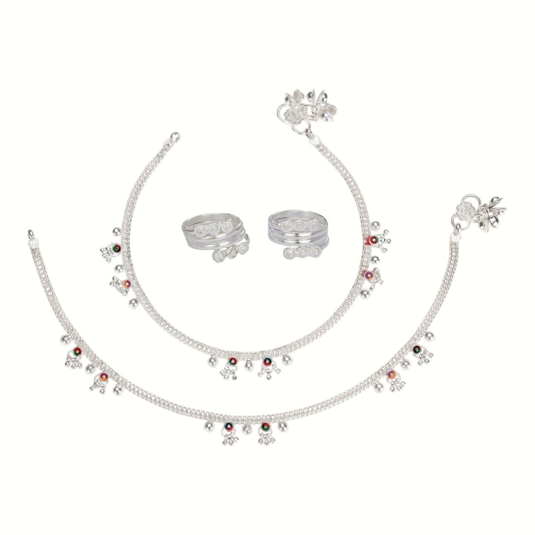 Silver and Gold Plated Ghungroo Payal Anklet with Adjustable Bichhiya Toe Ring Combo Set for Women