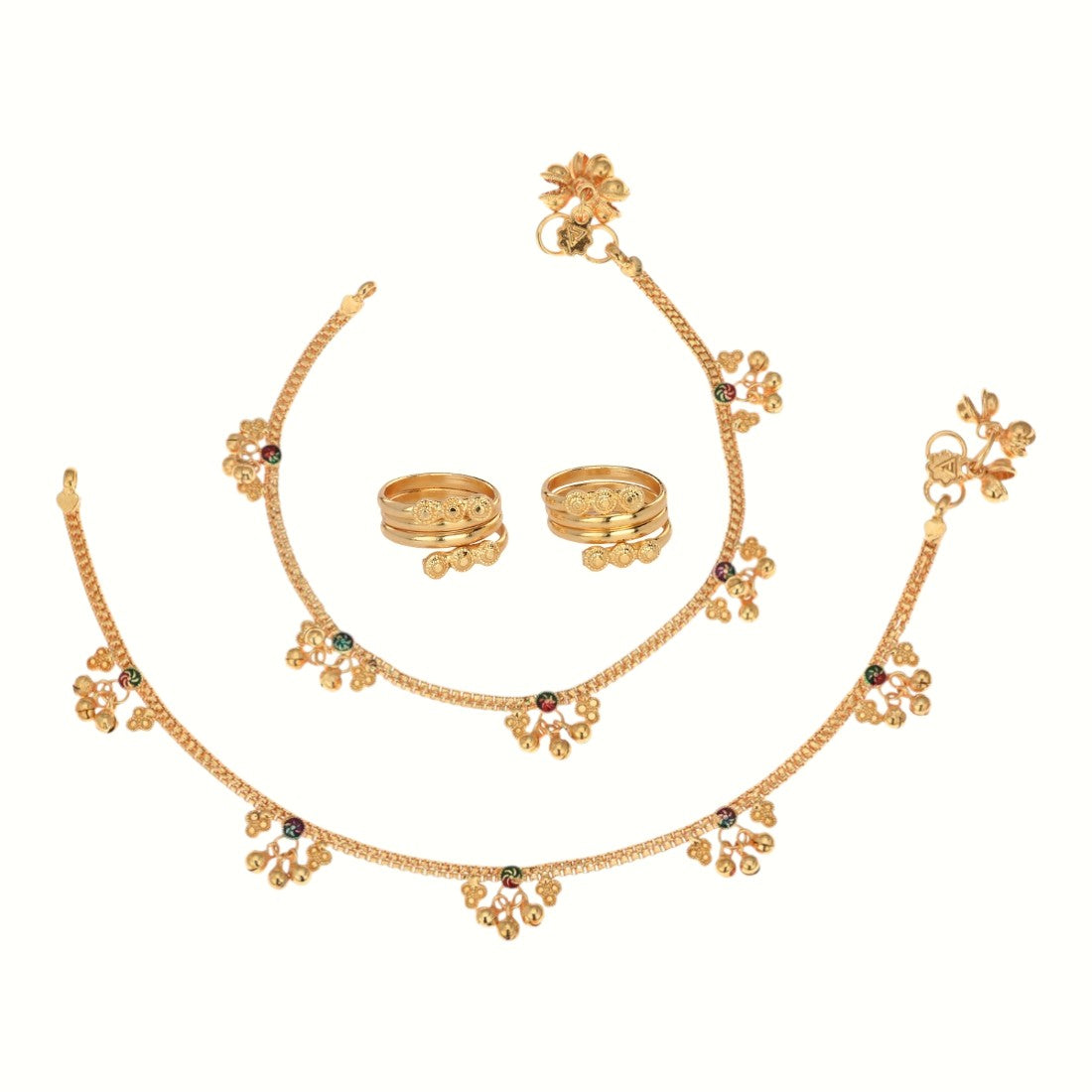 Silver and Gold Plated Ghungroo Payal Anklet with Adjustable Bichhiya Toe Ring Combo Set for Women