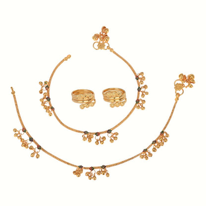 Silver and Gold Plated Ghungroo Payal Anklet with Adjustable Bichhiya Toe Ring Combo Set for Women