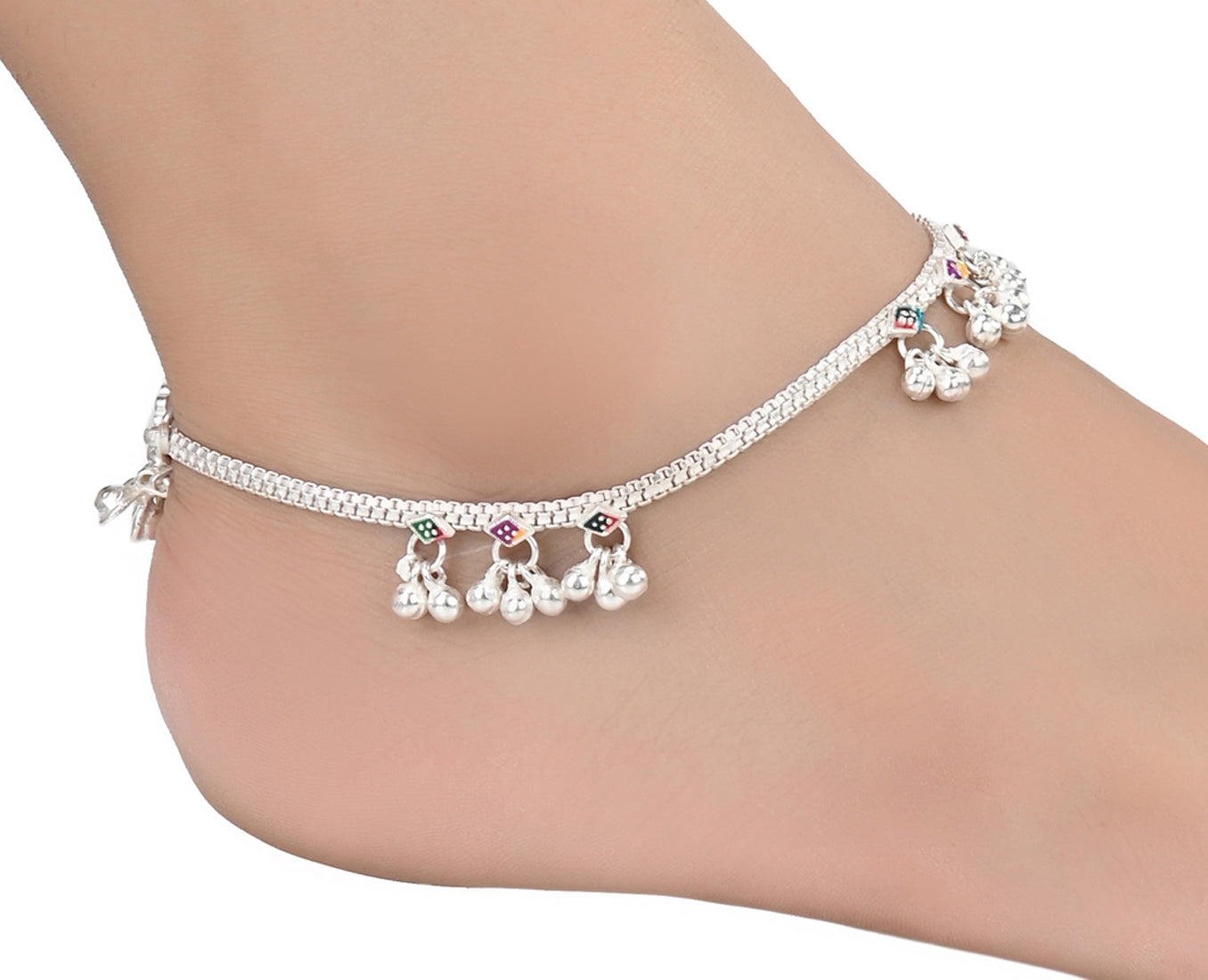 Silver and Gold Plated Ghungroo Payal Anklet with Adjustable Bichhiya Toe Ring Combo Set for Women