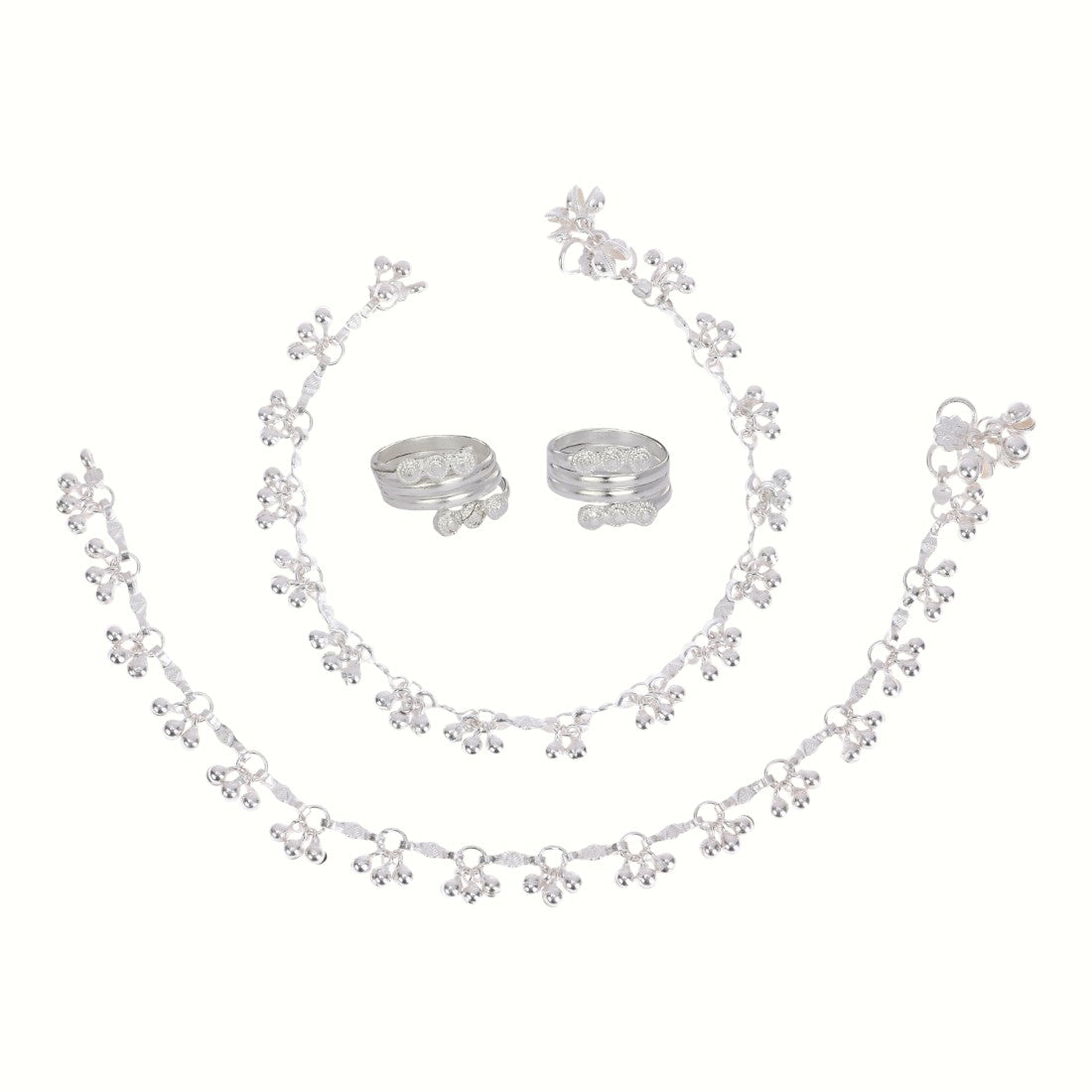 Silver and Gold Plated Ghungroo Payal Anklet with Adjustable Bichhiya Toe Ring Combo Set for Women