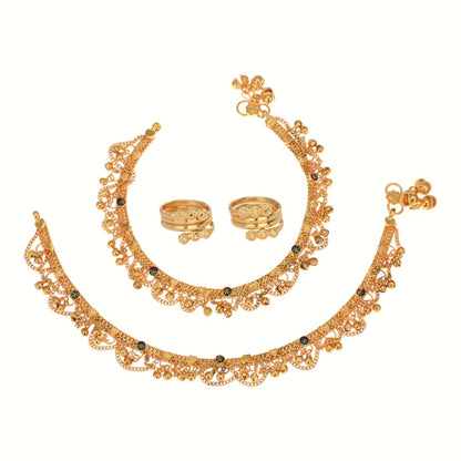Silver and Gold Plated Ghungroo Payal Anklet with Adjustable Bichhiya Toe Ring Combo Set for Women