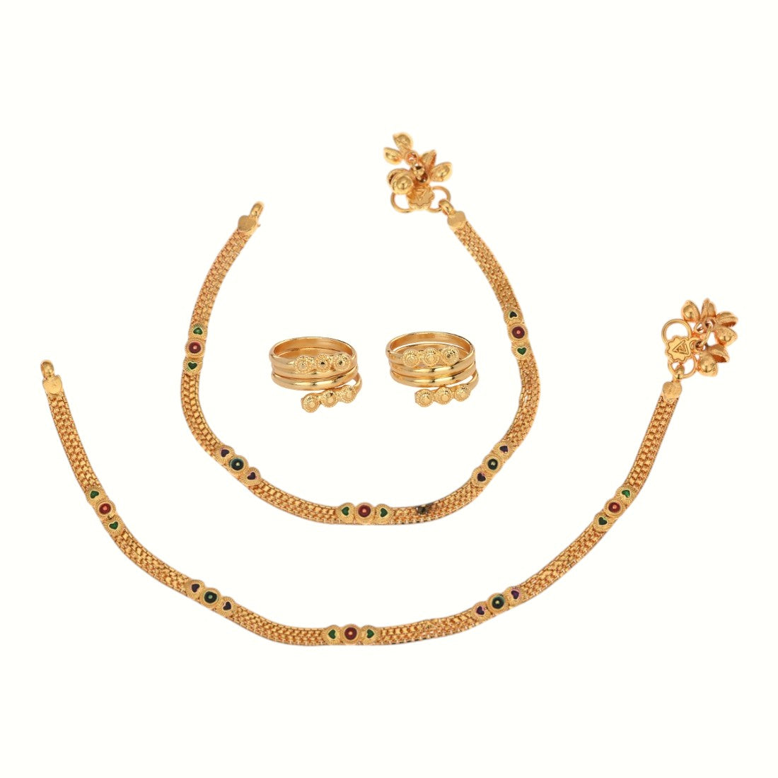 Silver and Gold Plated Ghungroo Payal Anklet with Adjustable Bichhiya Toe Ring Combo Set for Women