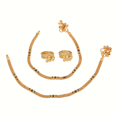 Silver and Gold Plated Ghungroo Payal Anklet with Adjustable Bichhiya Toe Ring Combo Set for Women