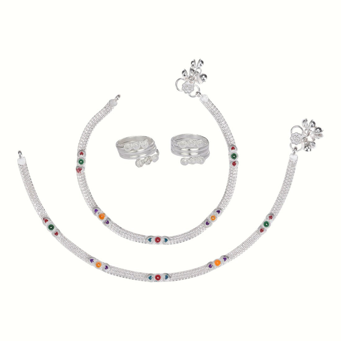 Silver and Gold Plated Ghungroo Payal Anklet with Adjustable Bichhiya Toe Ring Combo Set for Women