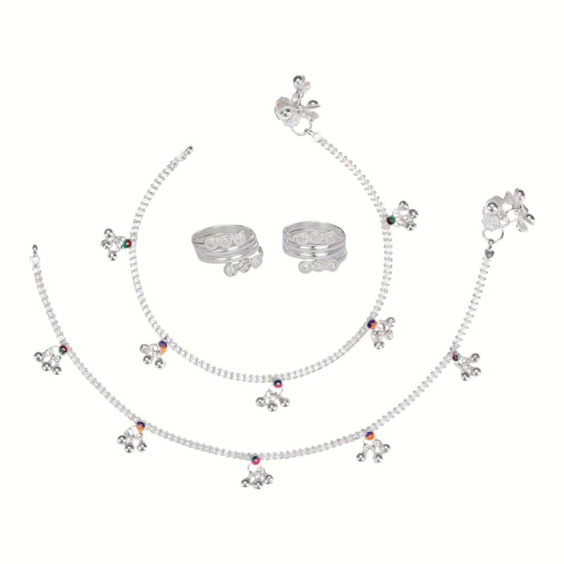 Silver and Gold Plated Ghungroo Payal Anklet with Adjustable Bichhiya Toe Ring Combo Set for Women
