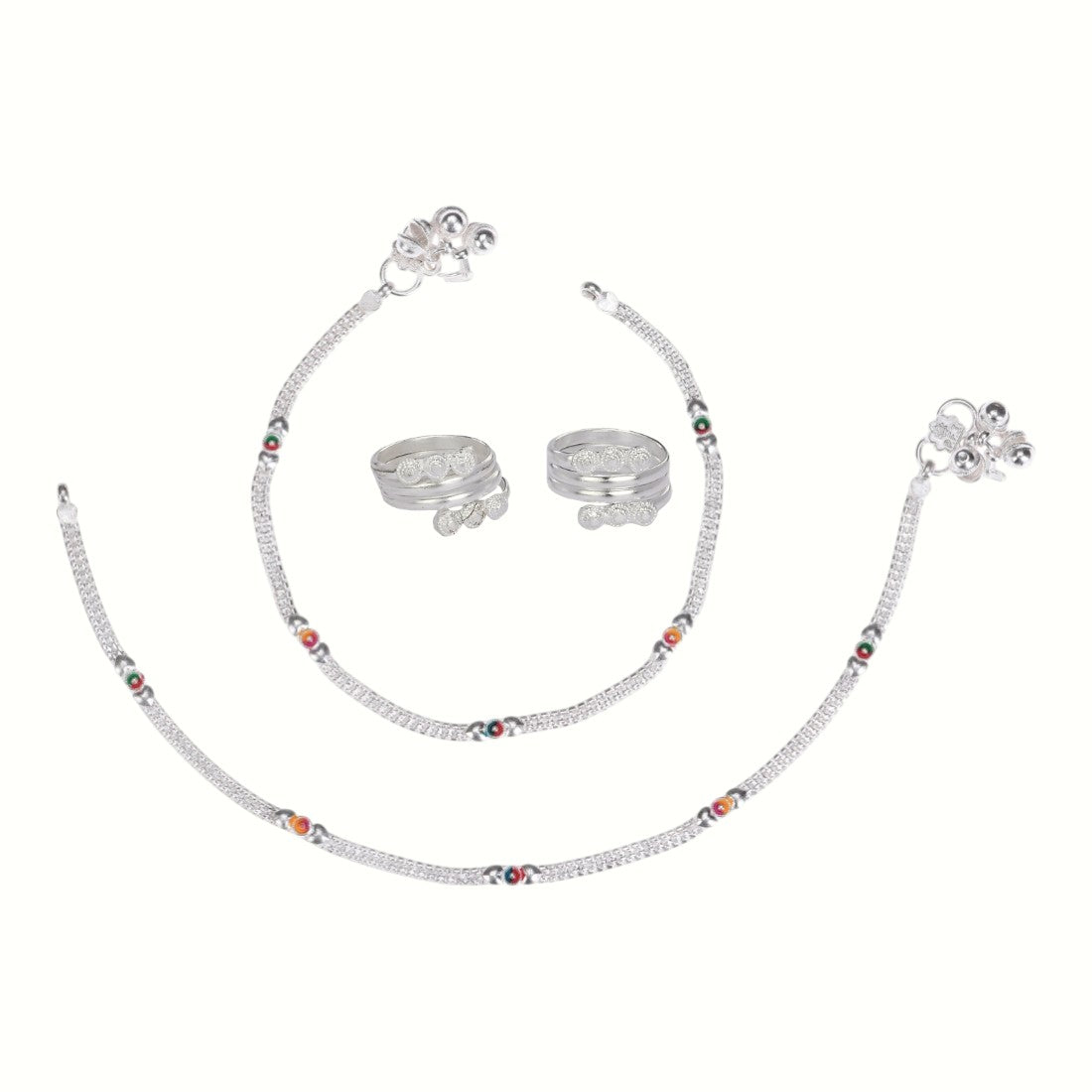 Silver and Gold Plated Ghungroo Payal Anklet with Adjustable Bichhiya Toe Ring Combo Set for Women