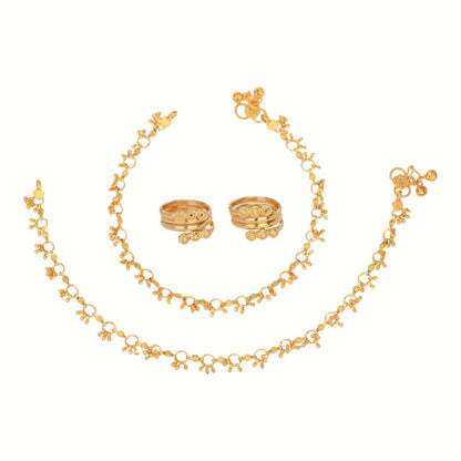 Silver and Gold Plated Ghungroo Payal Anklet with Adjustable Bichhiya Toe Ring Combo Set for Women