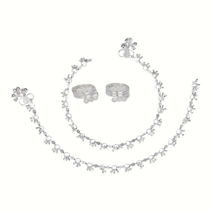 Silver and Gold Plated Ghungroo Payal Anklet with Adjustable Bichhiya Toe Ring Combo Set for Women