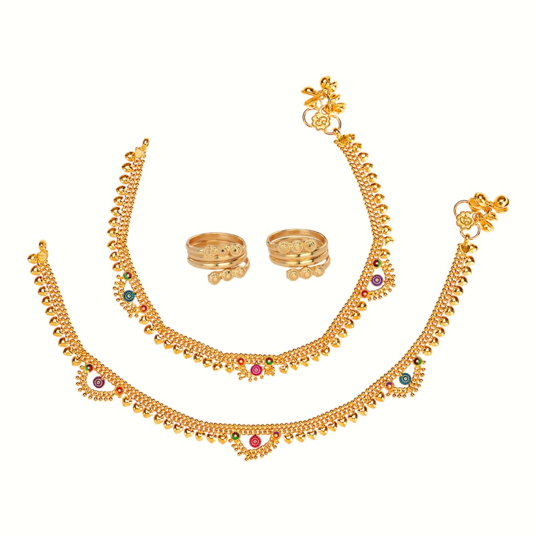 Silver and Gold Plated Ghungroo Payal Anklet with Adjustable Bichhiya Toe Ring Combo Set for Women