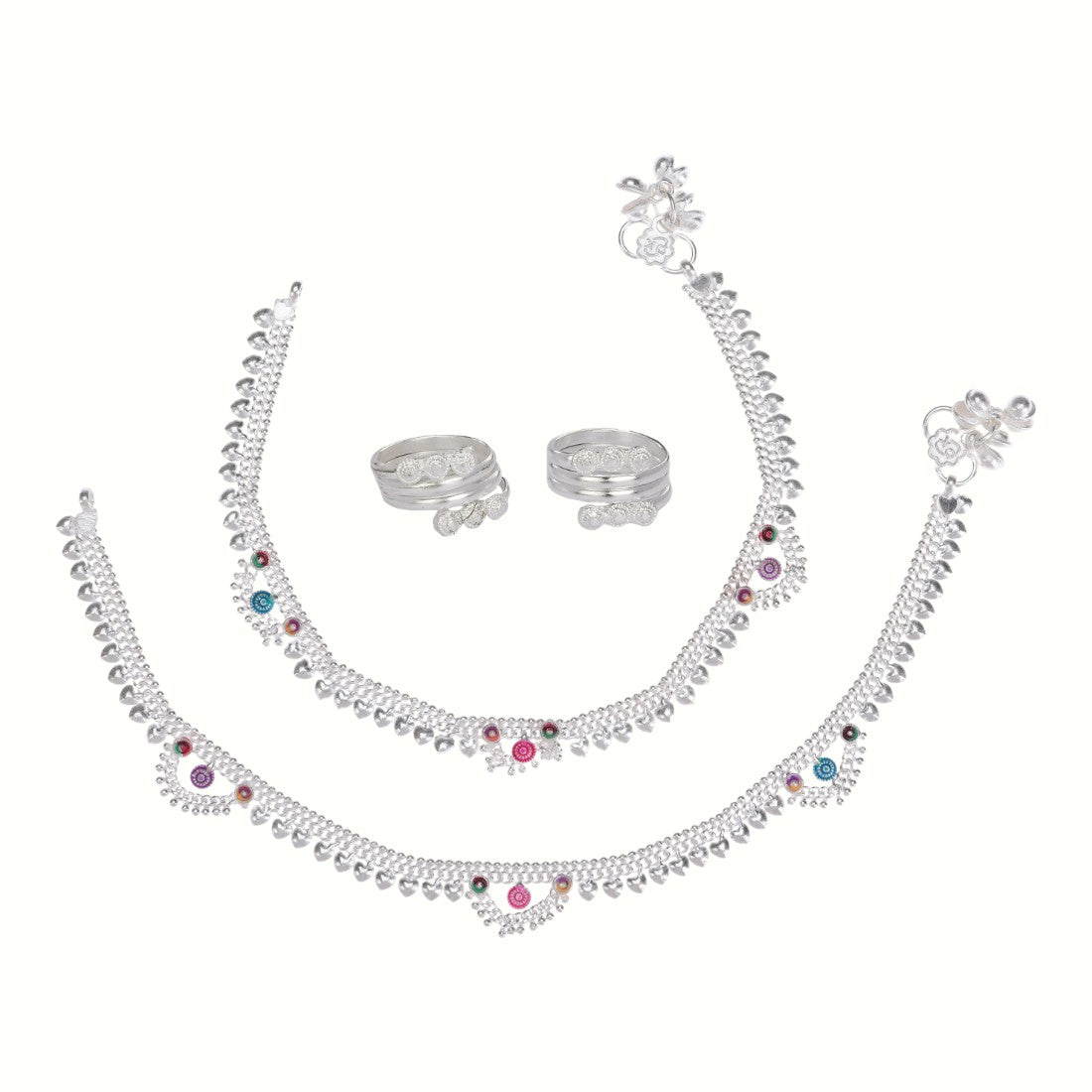 Silver and Gold Plated Ghungroo Payal Anklet with Adjustable Bichhiya Toe Ring Combo Set for Women