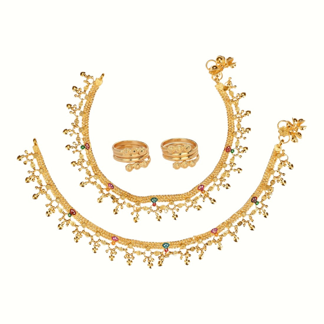 Silver and Gold Plated Ghungroo Payal Anklet with Adjustable Bichhiya Toe Ring Combo Set for Women