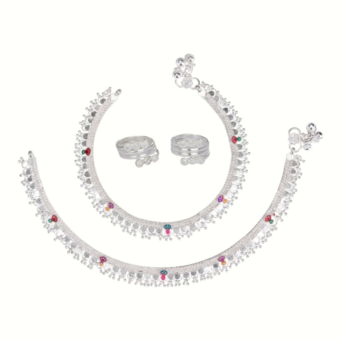 Silver and Gold Plated Ghungroo Payal Anklet with Adjustable Bichhiya Toe Ring Combo Set for Women